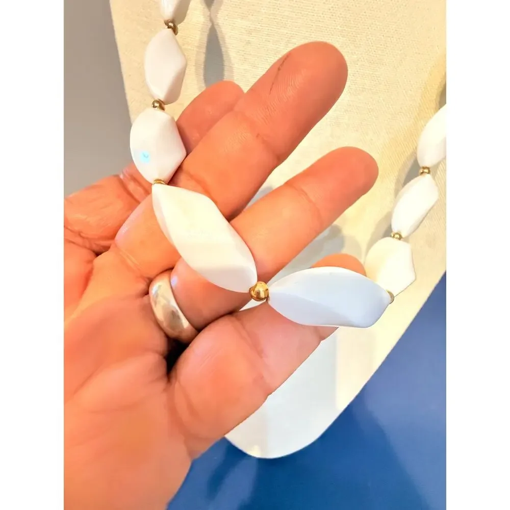 Vintage Trifari White Lucite Bead Necklace 28”